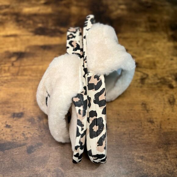 APL Women’s Shearling Slide Sandal in Parchment/Black/Leopard. 🖤🤍🤎 Size 6. NI - Picture 8 of 16